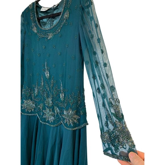 VTG Scala Bead Evening Gown Size 12 Green Mother Bride Formal Dress 9048 - Picture 9 of 13